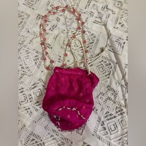Pink Beaded Drawstring Pouch